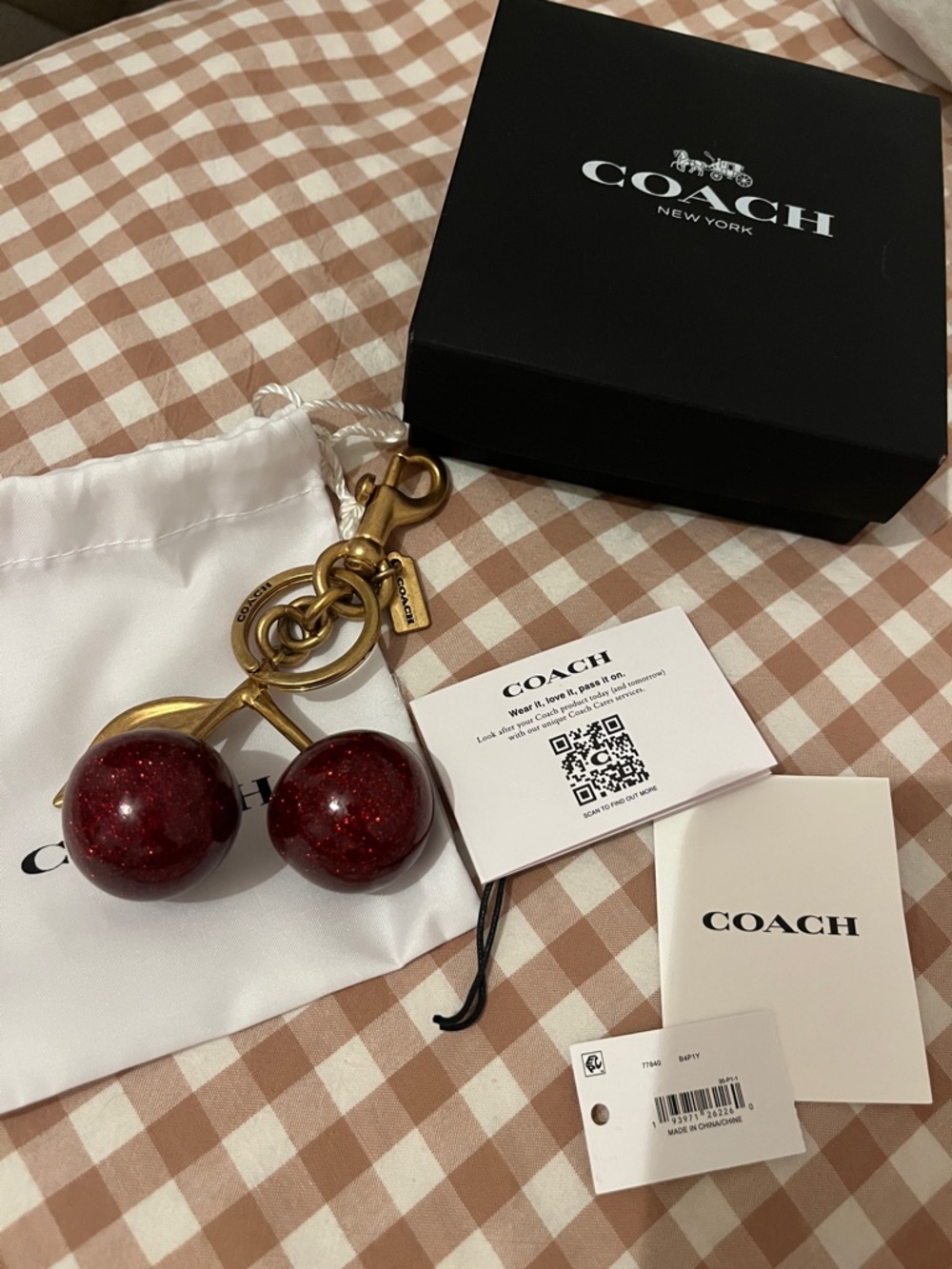 Coach Red Cherry Ball Keychain Charm with Gold-Tone Hardware
